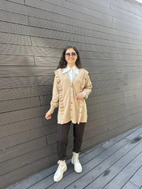 Ghisa 4KOBHRK3567 Camel Triko Fırfırlı Hırka