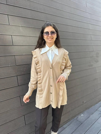 Ghisa 4KOBHRK3567 Camel Triko Fırfırlı Hırka