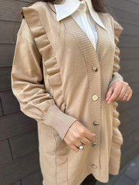 Ghisa 4KOBHRK3567 Camel Triko Fırfırlı Hırka