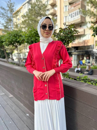 Ghisa 4KOBHRK3567 Coral Triko Fırfırlı Hırka