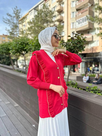 Ghisa 4KOBHRK3567 Coral Triko Fırfırlı Hırka