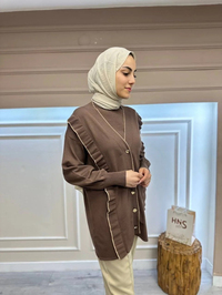 Ghisa 4KOBHRK3567 Kahve Triko Fırfırlı Hırka