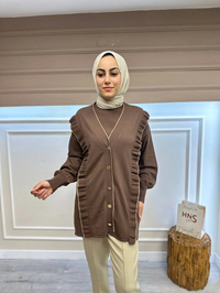 Ghisa 4KOBHRK3567 Kahve Triko Fırfırlı Hırka