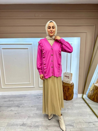 Ghisa 4KOBHRK3567 Pembe Triko Fırfırlı Hırka