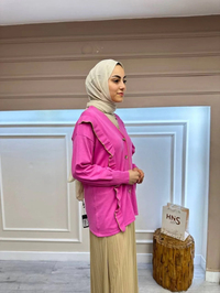 Ghisa 4KOBHRK3567 Pembe Triko Fırfırlı Hırka