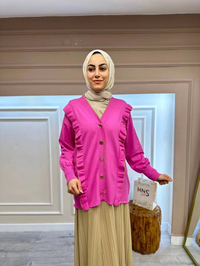 Ghisa 4KOBHRK3567 Pembe Triko Fırfırlı Hırka