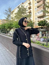 Ghisa 4KOBHRK3567 Siyah Triko Fırfırlı Hırka