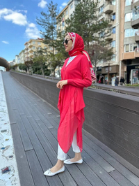 Ghisa 4KOBHRK3669 Coral Yanları Şifon Kumaşlı Triko Hırka