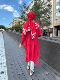 Ghisa 4KOBHRK3669 Coral Yanları Şifon Kumaşlı Triko Hırka