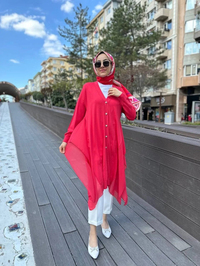 Ghisa 4KOBHRK3669 Coral Yanları Şifon Kumaşlı Triko Hırka