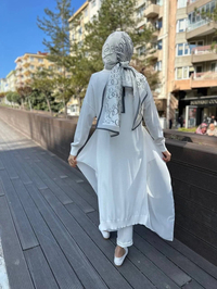 Ghisa 4KOBHRK3669 Ekru Yanları Şifon Kumaşlı Triko Hırka