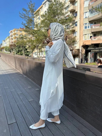 Ghisa 4KOBHRK3669 Ekru Yanları Şifon Kumaşlı Triko Hırka