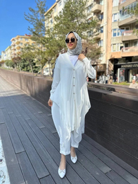 Ghisa 4KOBHRK3669 Ekru Yanları Şifon Kumaşlı Triko Hırka