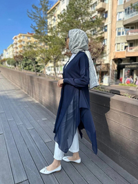 Ghisa 4KOBHRK3669 Lacivert Yanları Şifon Kumaşlı Triko Hırka