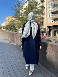 Ghisa 4KOBHRK3669 Lacivert Yanları Şifon Kumaşlı Triko Hırka