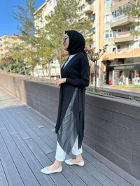 Ghisa 4KOBHRK3669 Siyah Yanları Şifon Kumaşlı Triko Hırka