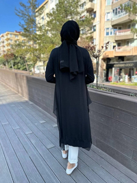 Ghisa 4KOBHRK3669 Siyah Yanları Şifon Kumaşlı Triko Hırka