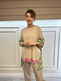 Ghisa 4KÖRTNK4350 Pembe Yakalı Arkası Desenli Triko Tunik