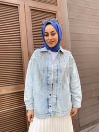 Ghisa 4YGSCKT3743 Mavi Önü Taş Detaylı Kot Ceket