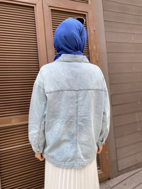 Ghisa 4YGSCKT3743 Mavi Önü Taş Detaylı Kot Ceket