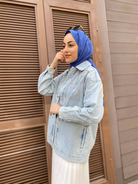 Ghisa 4YGSCKT3743 Mavi Önü Taş Detaylı Kot Ceket