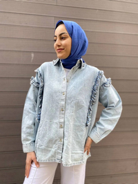 Ghisa 4YGSCKT3744 Açık Mavi Yakası Fırfır Detaylı Kot Ceket