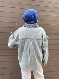 Ghisa 4YGSCKT3744 Açık Mavi Yakası Fırfır Detaylı Kot Ceket