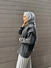 Ghisa 4YGSCKT3744 Gri Yakası Fırfır Detaylı Kot Ceket