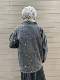 Ghisa 4YGSCKT3745 Gri Önü Fırfır Detaylı Kot Ceket