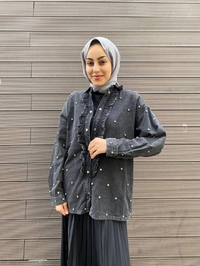 Ghisa 4YGSCKT3745 Gri Önü Fırfır Detaylı Kot Ceket