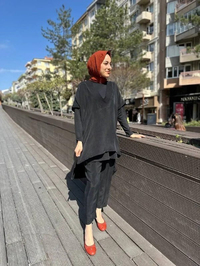 Ghisa 4YGSTKM4289 Siyah İpek Süveterli Takım