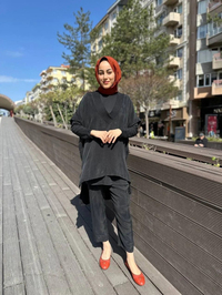 Ghisa 4YGSTKM4289 Siyah İpek Süveterli Takım