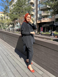 Ghisa 4YGSTKM4289 Siyah İpek Süveterli Takım