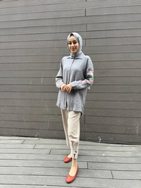 Ghisa 4YGSTNK4487 Gri Kolları Nakışlı Keten Tunik