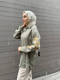 Ghisa 4YGSTNK4487 Haki Kolları Nakışlı Keten Tunik