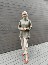 Ghisa 4YGSTNK4487 Haki Kolları Nakışlı Keten Tunik