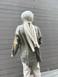 Ghisa 4YGSTNK4487 Haki Kolları Nakışlı Keten Tunik