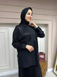 Ghisa 4YGSTNK4496 Siyah Payetli Gömlek Tunik