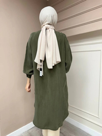 Ghisa 4YGSTNK4668 Haki Yaka Detaylı Ara Boy İpek Tunik