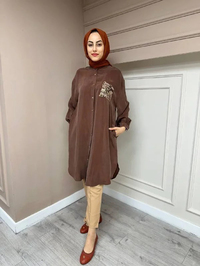 Ghisa 4YGSTNK4668 Kahve Yaka Detaylı Ara Boy İpek Tunik