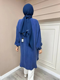 Ghisa 4YGSTNK4668 Lacivert Yaka Detaylı Ara Boy İpek Tunik