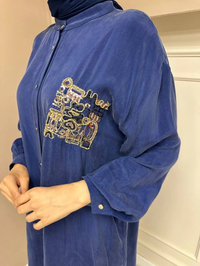 Ghisa 4YGSTNK4668 Lacivert Yaka Detaylı Ara Boy İpek Tunik