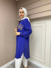 Ghisa 4YGSTNK4668 Morcivert Yaka Detaylı Ara Boy İpek Tunik