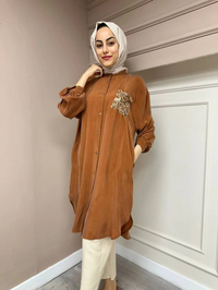 Ghisa 4YGSTNK4668 Tarçın Yaka Detaylı Ara Boy İpek Tunik