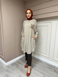 Ghisa 4YGSTNK4668 Vizon Yaka Detaylı Ara Boy İpek Tunik