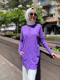 Ghisa 4YOBTNK4227 Mor Damla Taş Detaylı Tunik
