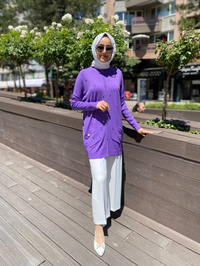 Ghisa 4YOBTNK4227 Mor Damla Taş Detaylı Tunik