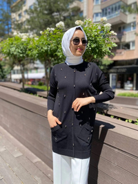 Ghisa 4YOBTNK4227 Siyah Damla Taş Detaylı Tunik