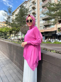 Ghisa 4YOBTNK4436 Pembe Yanları Şifonlu Kısa Tunik