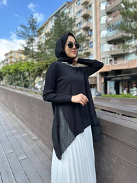 Ghisa 4YOBTNK4436 Siyah Yanları Şifonlu Kısa Tunik